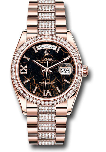 Rolex Everose Gold Day-Date 36 Watch - Diamond Bezel - Eisenkiesel Diamond Index Roman 9 Dial - Diamond President Bracelet - 128345rbr eididrdp